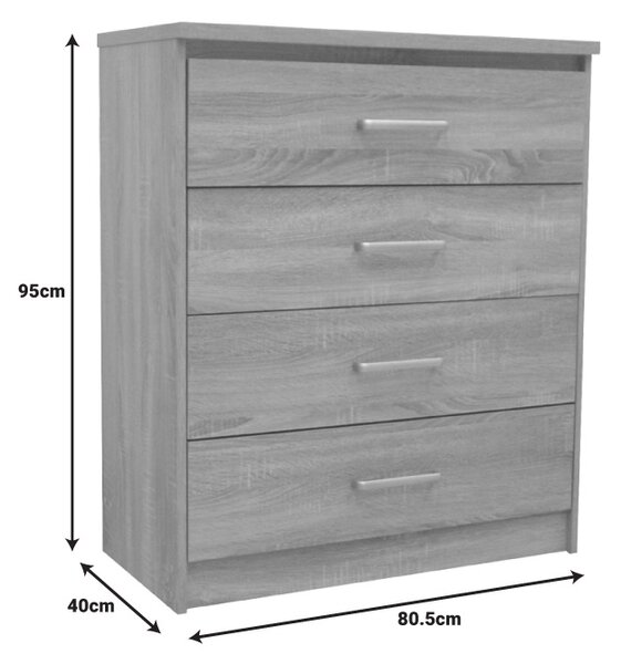 Comoda cu 4 sertare Olympus, Pako World, Stejar, 80x40x95 cm