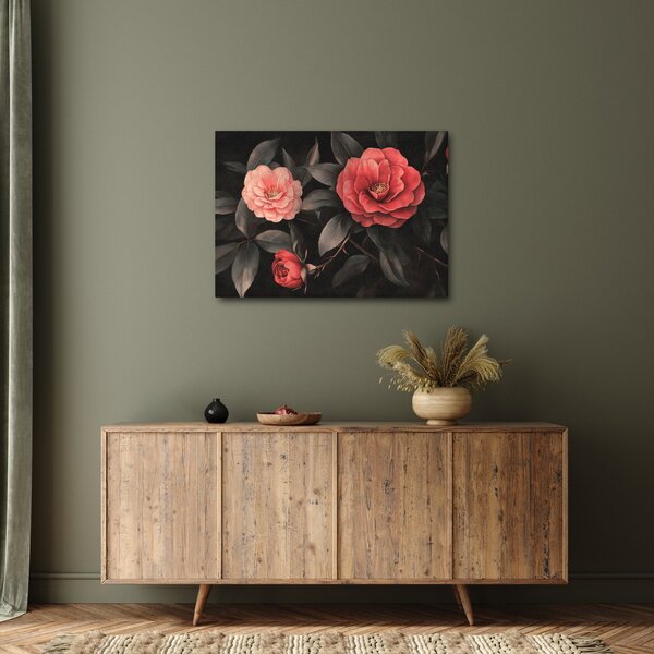 Tablou - Flori roșii pe fundal întunecat (70x50 cm)