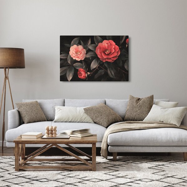 Tablou - Flori roșii pe fundal întunecat (90x60 cm)