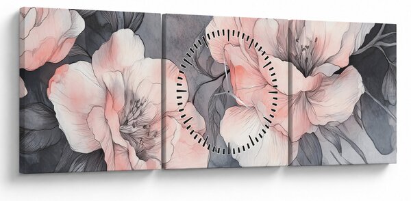 Tablou - Schiță de flori (cu ceas) (90x30 cm)