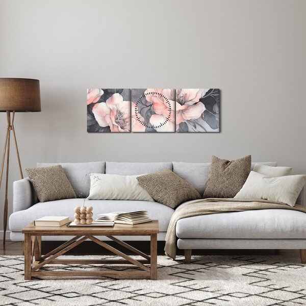 Tablou - Schiță de flori (cu ceas) (90x30 cm)