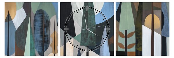 Tablou - Abstracție geometrică naturală II. (cu ceas) (90x30 cm)