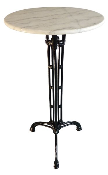 Masa de Bar pentru Exterior Model Meppo, Alb marmorat/Negru, D60x107.8 cm