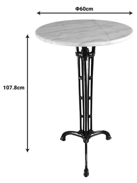 Masa de Bar pentru Exterior Model Meppo, Alb marmorat/Negru, D60x107.8 cm
