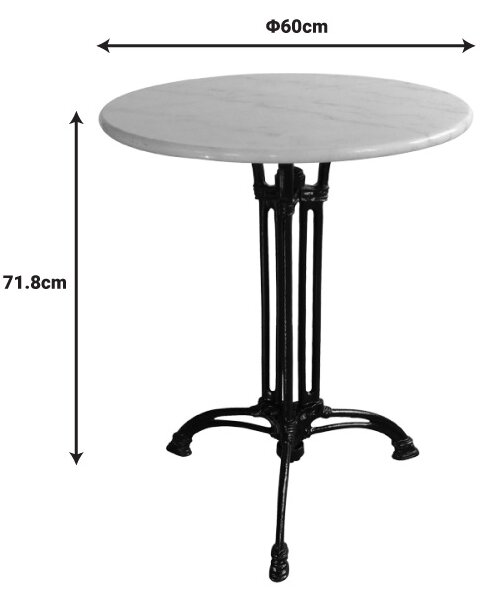 Masa de Gradina Model Bastile, Alb marmorat/Negru, D60x71.8 cm