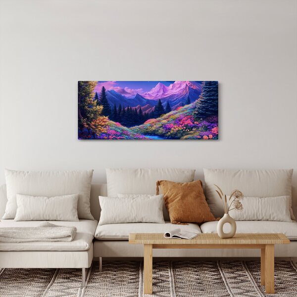 Tablou - Peisaj violet la lună plină (120x50 cm)