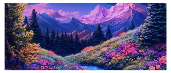 Tablou - Peisaj violet la lună plină (120x50 cm)