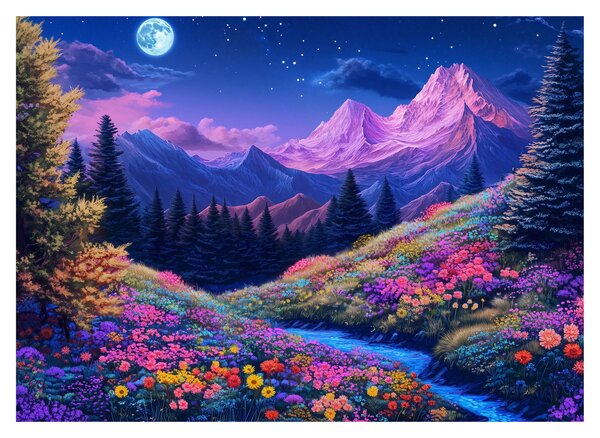 Tablou - Peisaj violet la lună plină (70x50 cm)