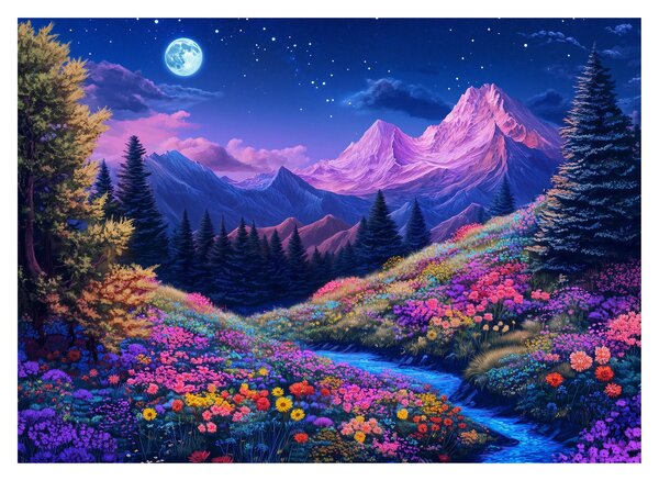 Tablou pe sticlă - Peisaj violet la lună plină (70x50 cm)