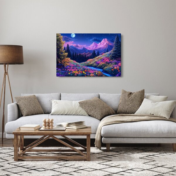 Tablou - Peisaj violet la lună plină (90x60 cm)