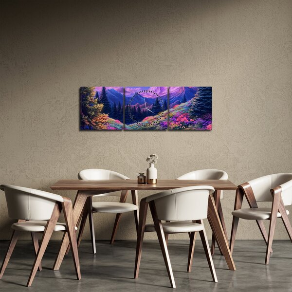 Tablou - Peisaj violet la lună plină (cu ceas) (90x30 cm)