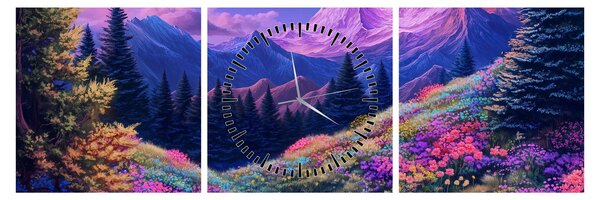 Tablou - Peisaj violet la lună plină (cu ceas) (90x30 cm)
