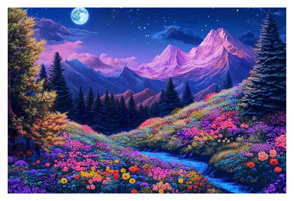 Tablou - Peisaj violet la lună plină (90x60 cm)