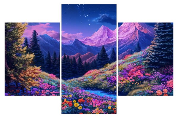 Tablou - Peisaj violet la lună plină (90x60 cm)
