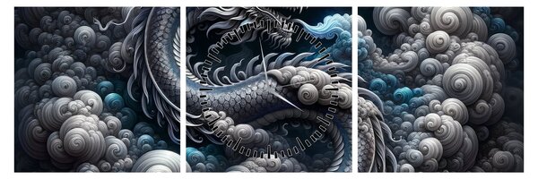 Tablou – Dragon în fum (cu ceas) (90x30 cm)