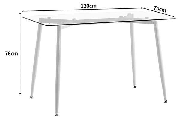 Masa dining Quana, Pako World, Sticla, Picioare albe, 120x70x75 cm