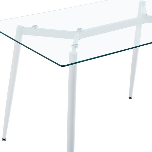 Masa dining Quana, Pako World, Sticla, Picioare albe, 120x70x75 cm