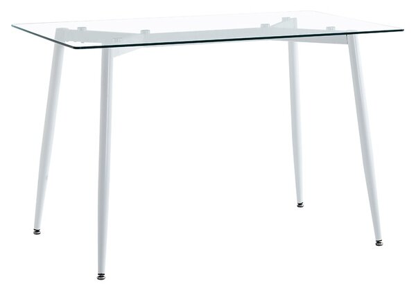 Masa dining Quana, Pako World, Sticla, Picioare albe, 120x70x75 cm