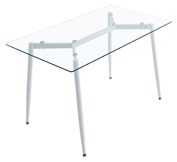 Masa dining Quana, Pako World, Sticla, Picioare albe, 120x70x75 cm