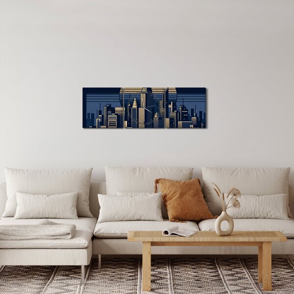 Tablou – Oraș geometric (cu ceas) (90x30 cm)