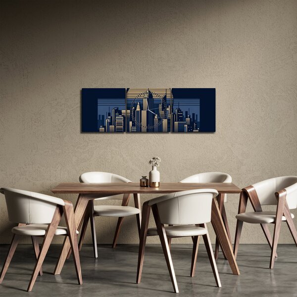 Tablou – Oraș geometric (cu ceas) (90x30 cm)