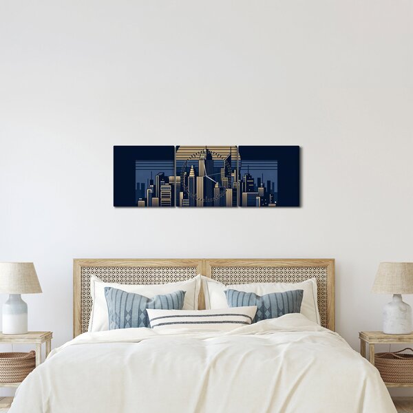 Tablou – Oraș geometric (cu ceas) (90x30 cm)