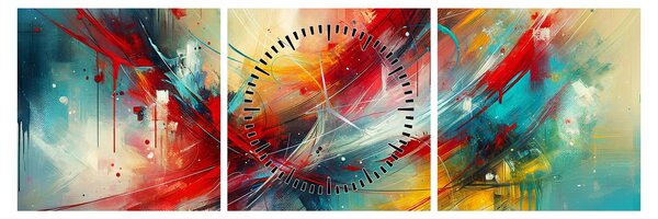 Tablou – Abstracție cu roșu (cu ceas) (90x30 cm)