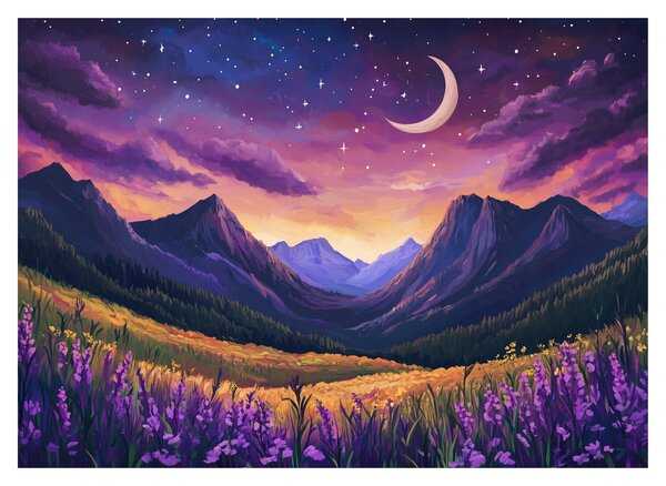 Tablou pe sticlă - Peisaj violet (70x50 cm)