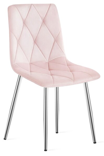 Scaun Bucatarie/Dining Fido ,Picioare Cromate, Catifea Roz Deschis