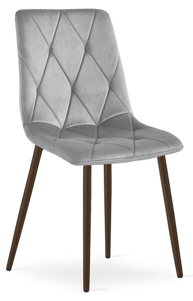 Scaun Bucatarie/Dining Fido Picioare Finisaj Lemn Culoare Nuc, Catifea Gri Deschis