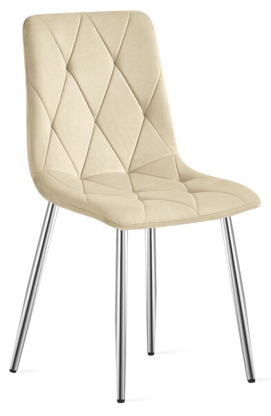 Scaun Bucatarie/Dining Fido ,Picioare Cromate, Catifea Bej