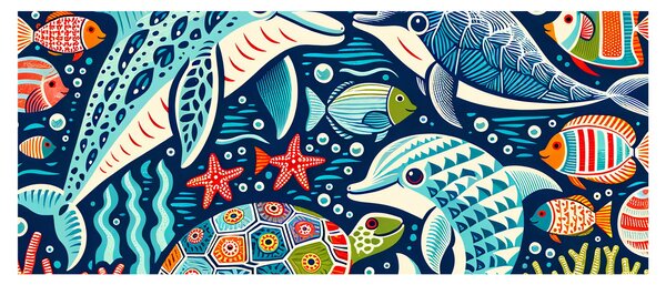 Tablou – Animale acvatice desenate (120x50 cm)