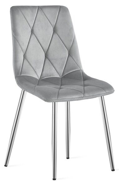 Scaun Bucatarie/Dining Fido ,Picioare Cromate, Catifea Gri Deschis