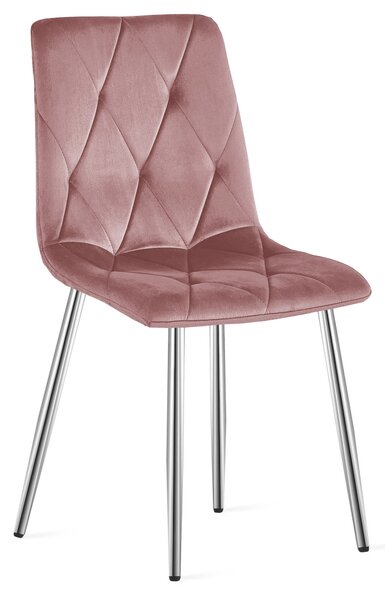 Scaun Bucatarie/Dining Fido ,Picioare Cromate, Catifea Roz