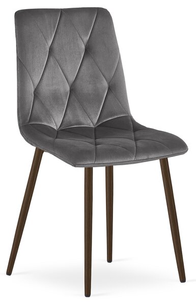 Scaun Bucatarie/Dining Fido Picioare Finisaj Lemn Culoare Nuc, Catifea Gri Inchis