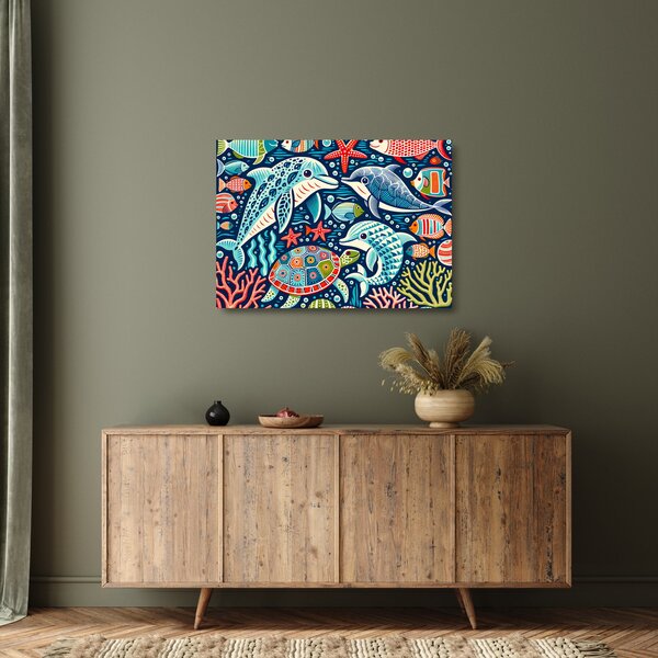 Tablou pe sticlă – Animale acvatice desenate (70x50 cm)