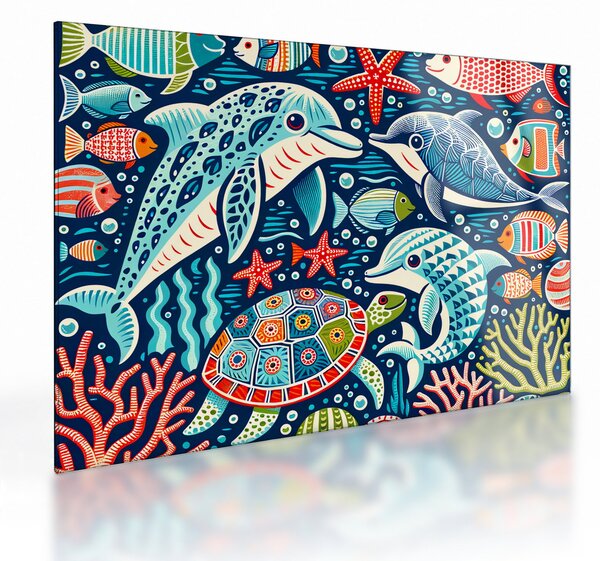 Tablou pe sticlă – Animale acvatice desenate (70x50 cm)