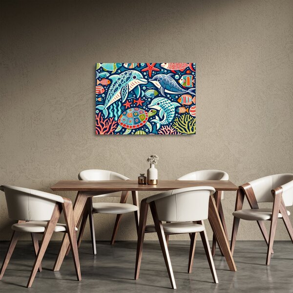 Tablou pe sticlă – Animale acvatice desenate (70x50 cm)