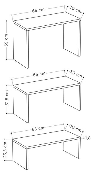 Set 3 masute Kantar, Pako World, Alb, 65x30x39 cm