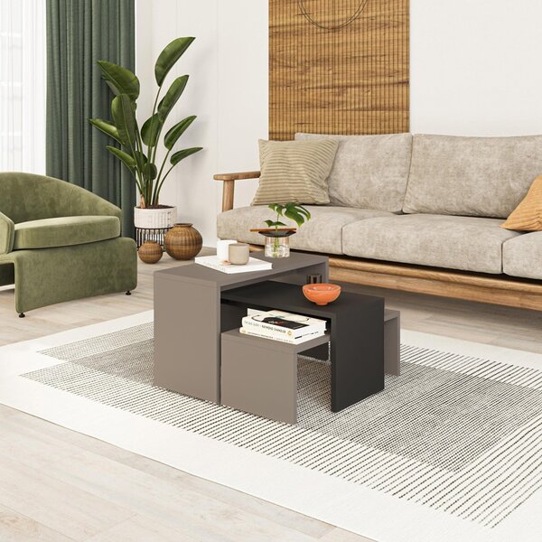 Set 3 masute Kantar, Pako World, Antracit-Maro, 65x30x39 cm