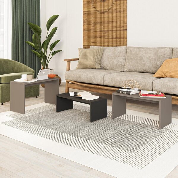 Set 3 masute Kantar, Pako World, Antracit-Maro, 65x30x39 cm
