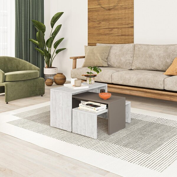 Set 3 masute Kantar, Pako World, Alb, 65x30x39 cm
