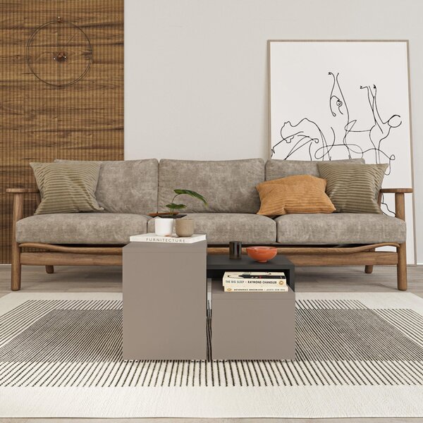 Set 3 masute Kantar, Pako World, Antracit-Maro, 65x30x39 cm