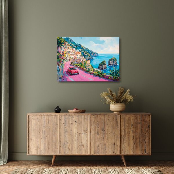 Tablou pe sticlă - Drum roz pe coastă (70x50 cm)