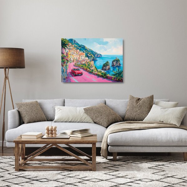 Tablou pe sticlă - Drum roz pe coastă (70x50 cm)