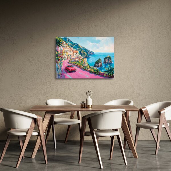 Tablou pe sticlă - Drum roz pe coastă (70x50 cm)