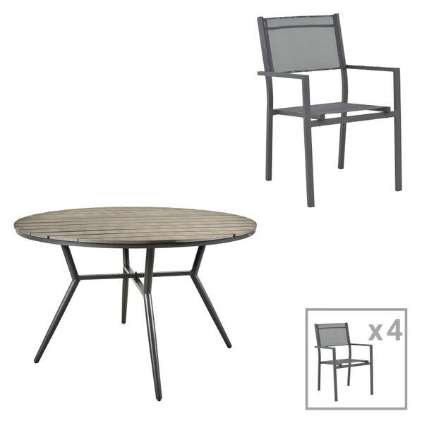 Set masa si scaune Appa-Moly, Pako World, 5 piese, Antracit, 120x120x74 cm