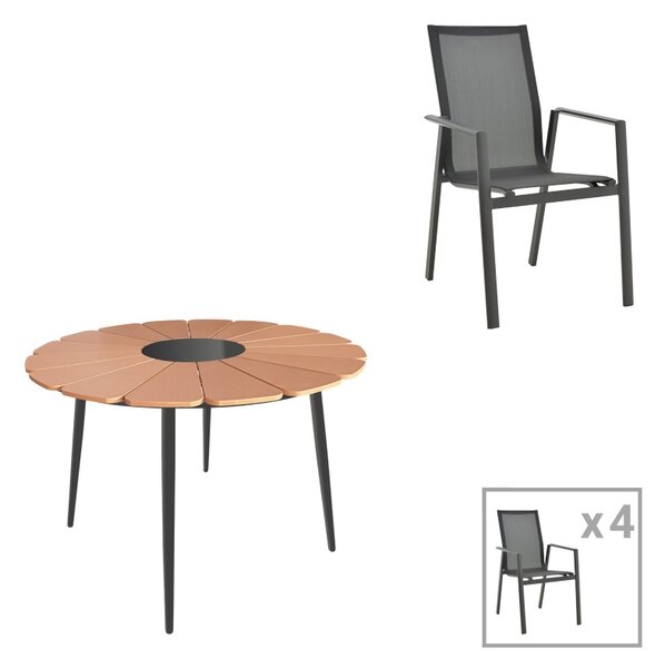 Set masa si scaune Pinap-Dashiell, Pako World, 5 piese, Negru-Natural, 110x110x74 cm