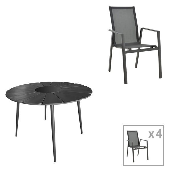 Set masa si scaune Pinap-Dashiell, Pako World, 5 piese, Negru, 110x110x74 cm