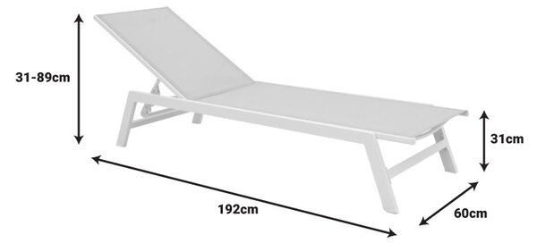 Șezlong din aluminiu si textilenă Model Boka, Alb, 60x192x31 cm
